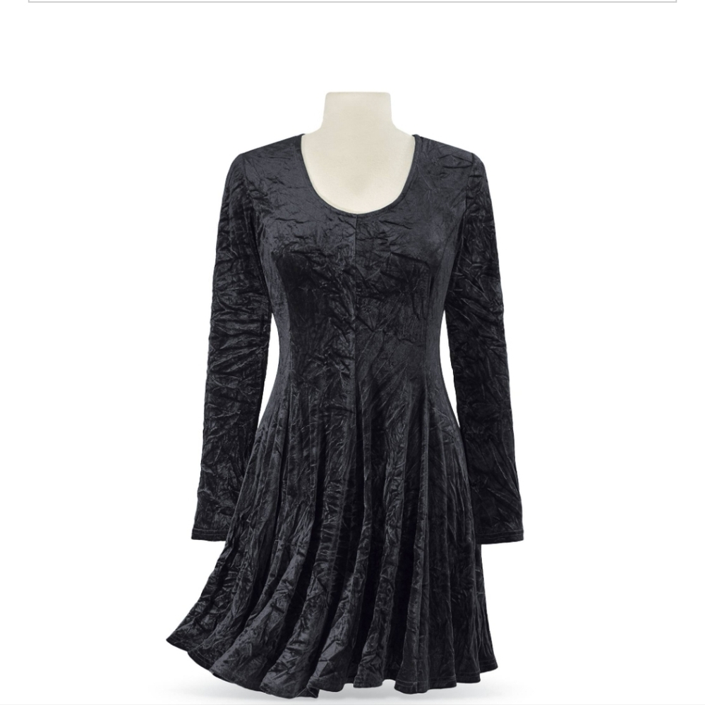 Black Velvet Pyramid Collection Sz XL Mini Dress Long Sleeve Goth 🎃 Sexy Witch